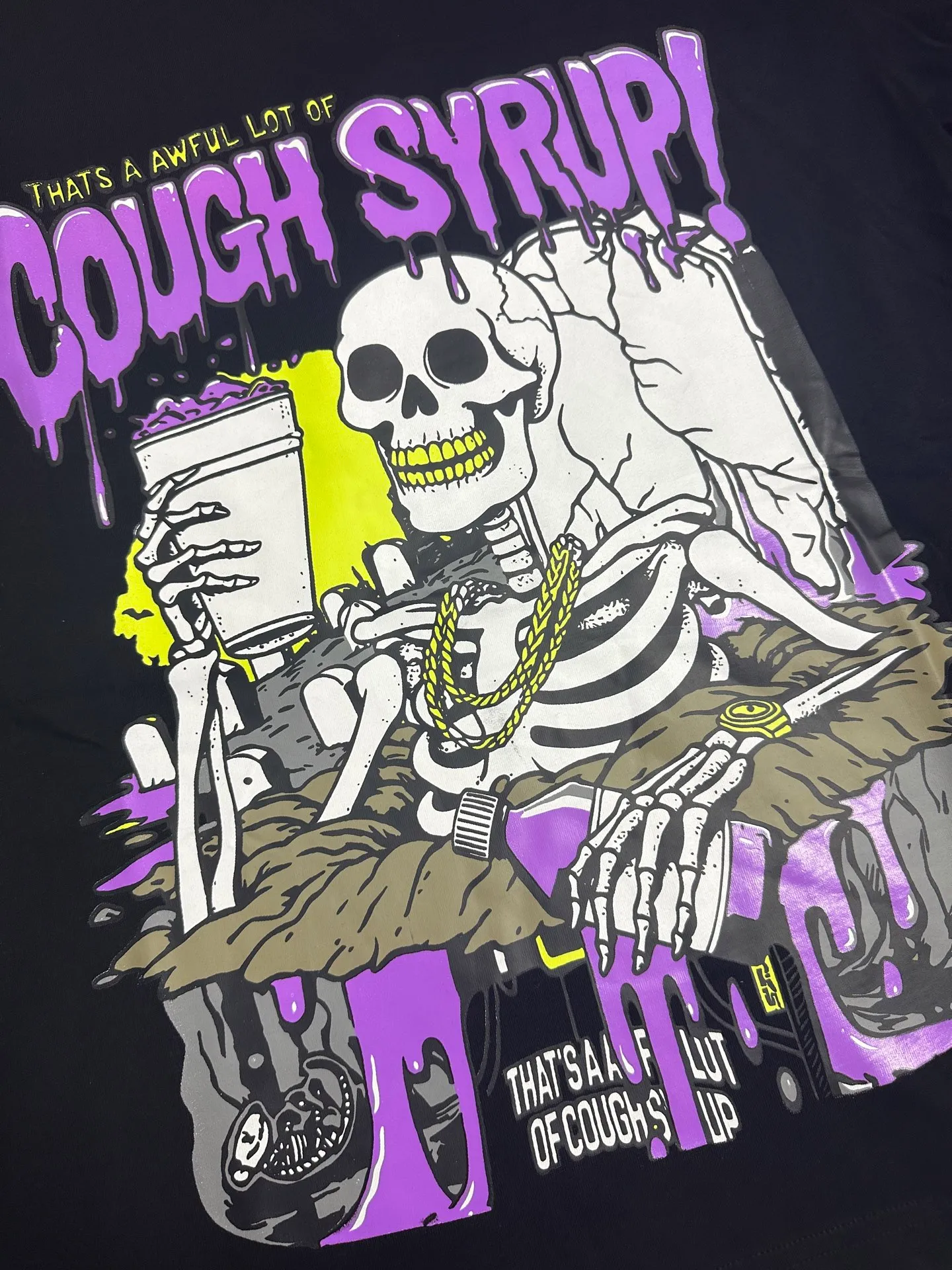 #Black I THAT'S A AWFUL LOT OF COUGH SYRUP In Stock Real shot American simple trendy brand loose casual T-shirt Fabric (fabric): 32 counts Weight combed double yarn pure cotton Sizes (size): S-M L X L Color (colour): Black